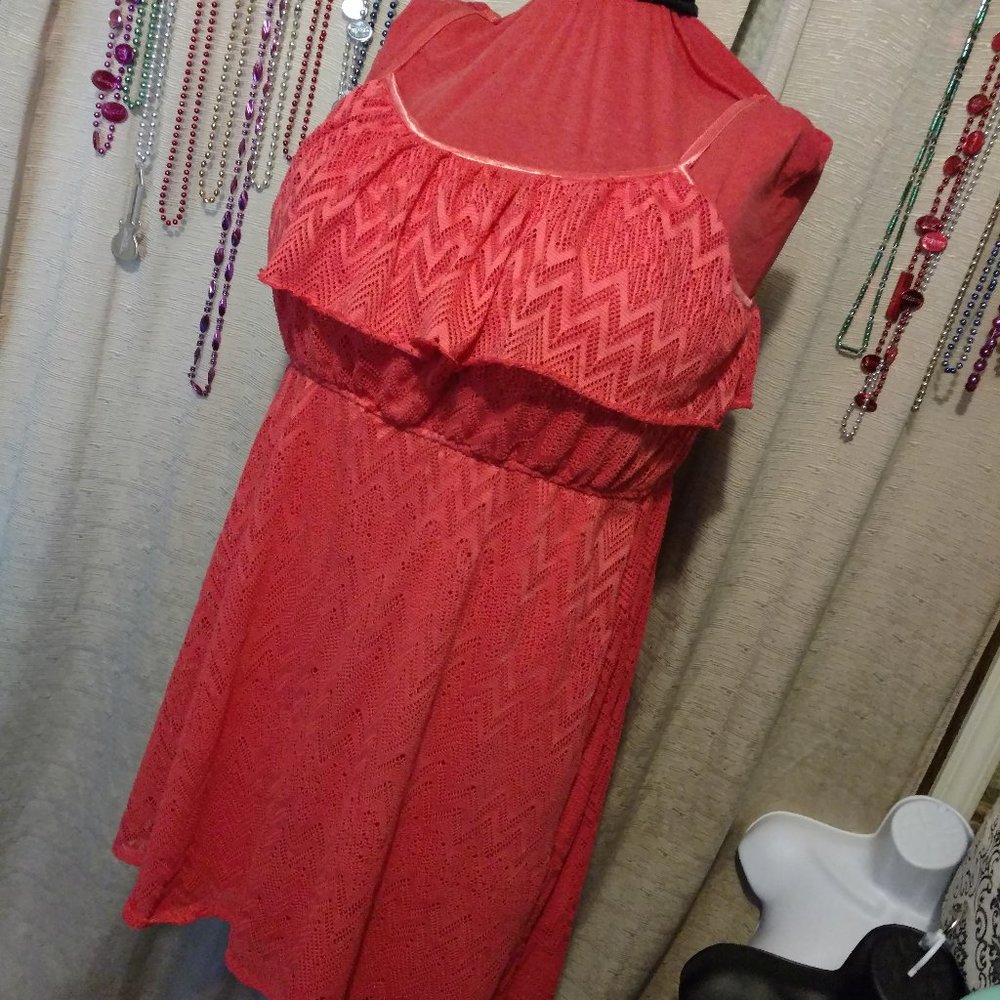 Deb Coral High/Low Chevron Mesh Dress 2X